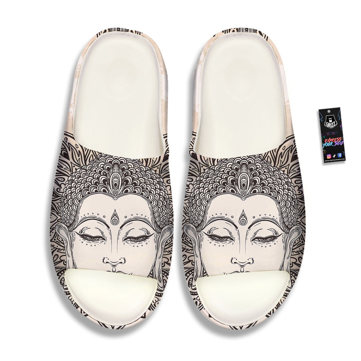 Mandala Buddha Beige Print Sandals-grizzshop