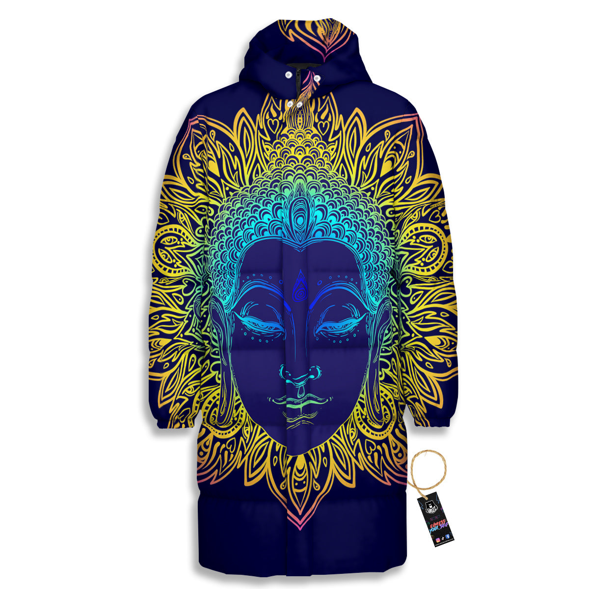 Mandala Buddha Colorful Print Long Down Jacket