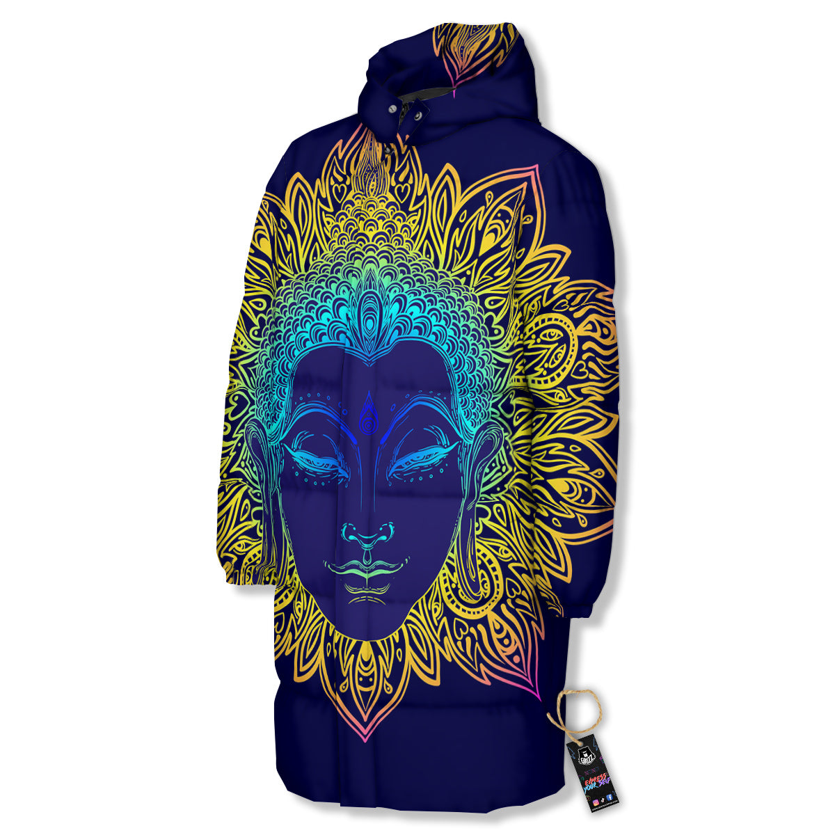 Mandala Buddha Colorful Print Long Down Jacket