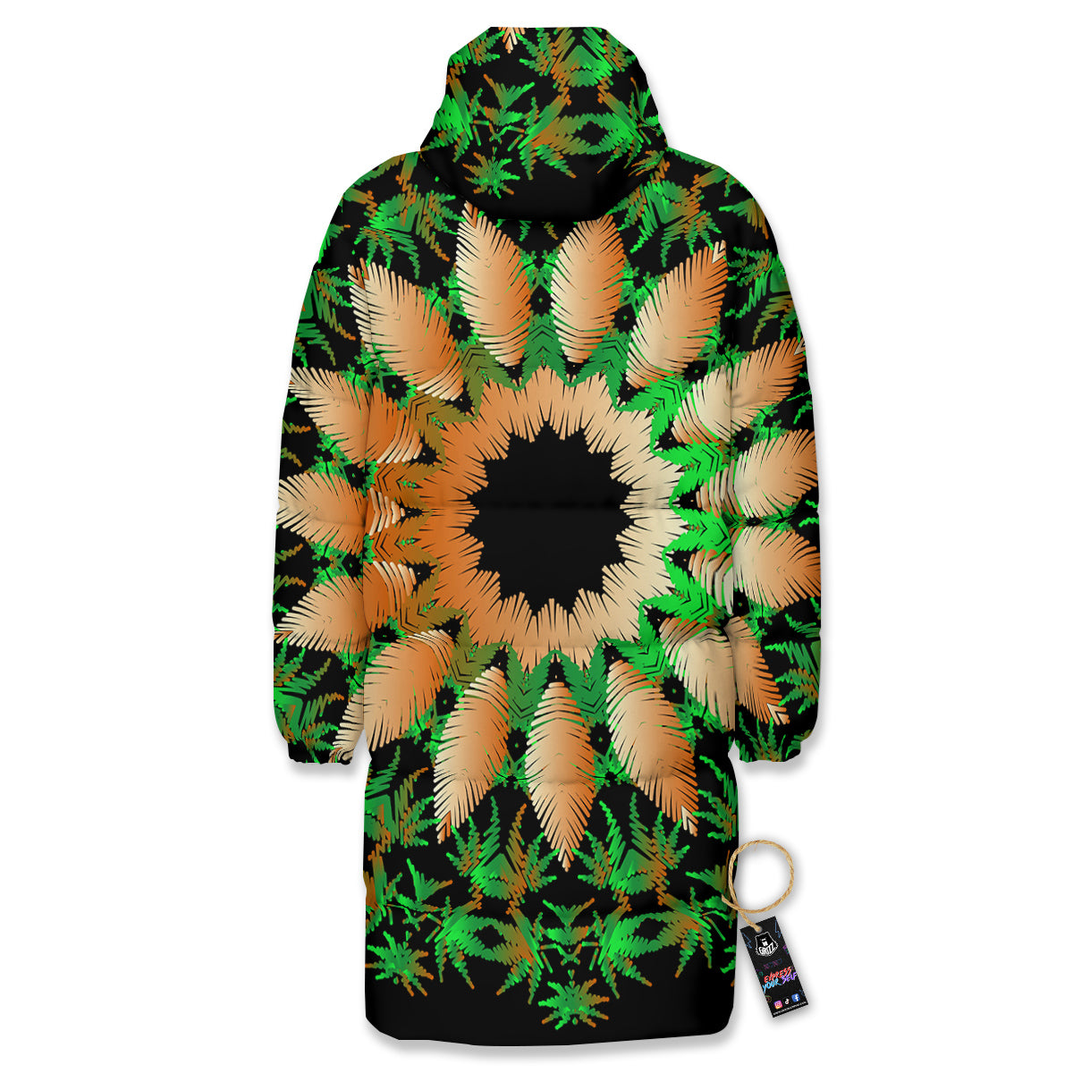 Mandala Cannabis Leaf Print Long Down Jacket