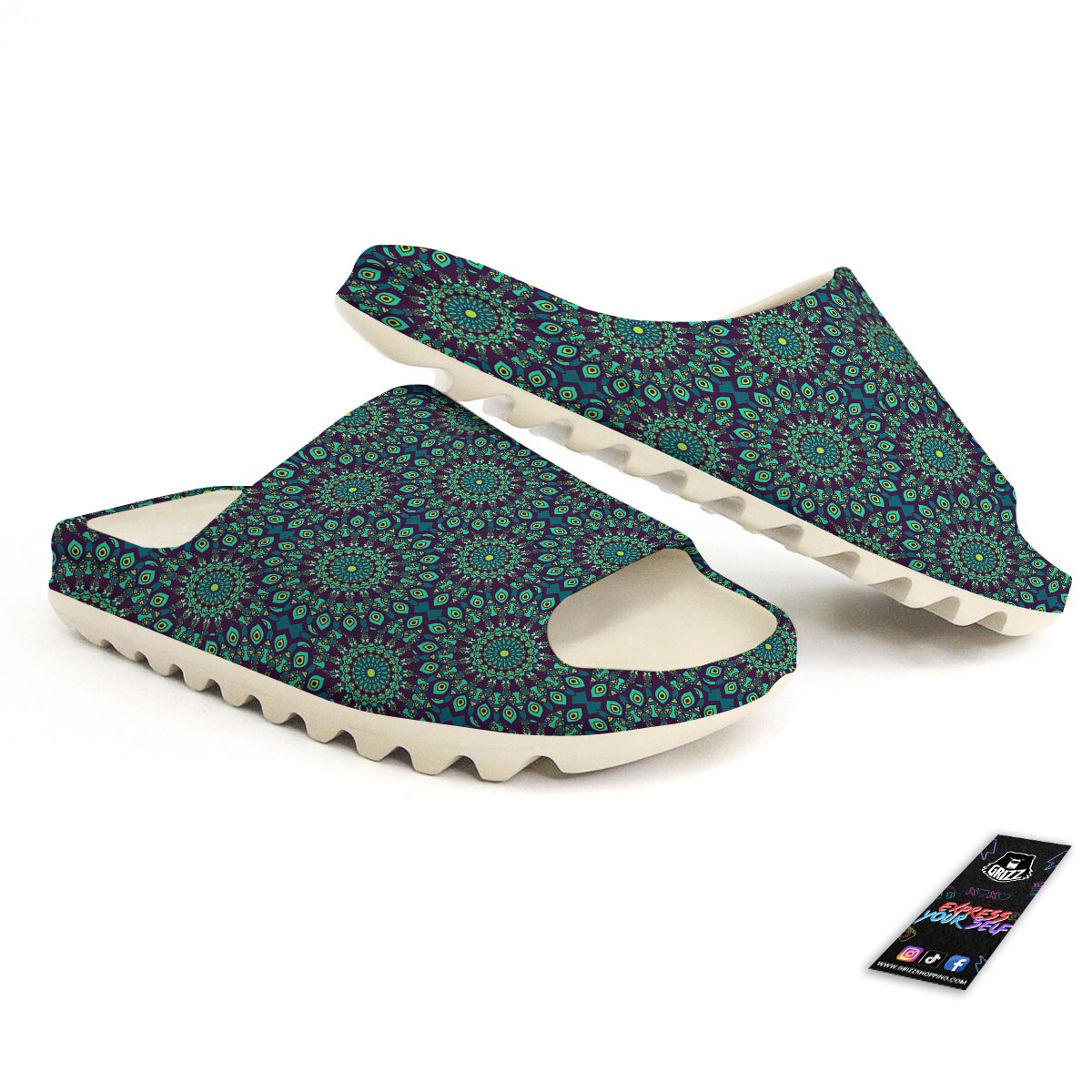 Mandala Teal Bohemian Print Pattern Sandals-grizzshop