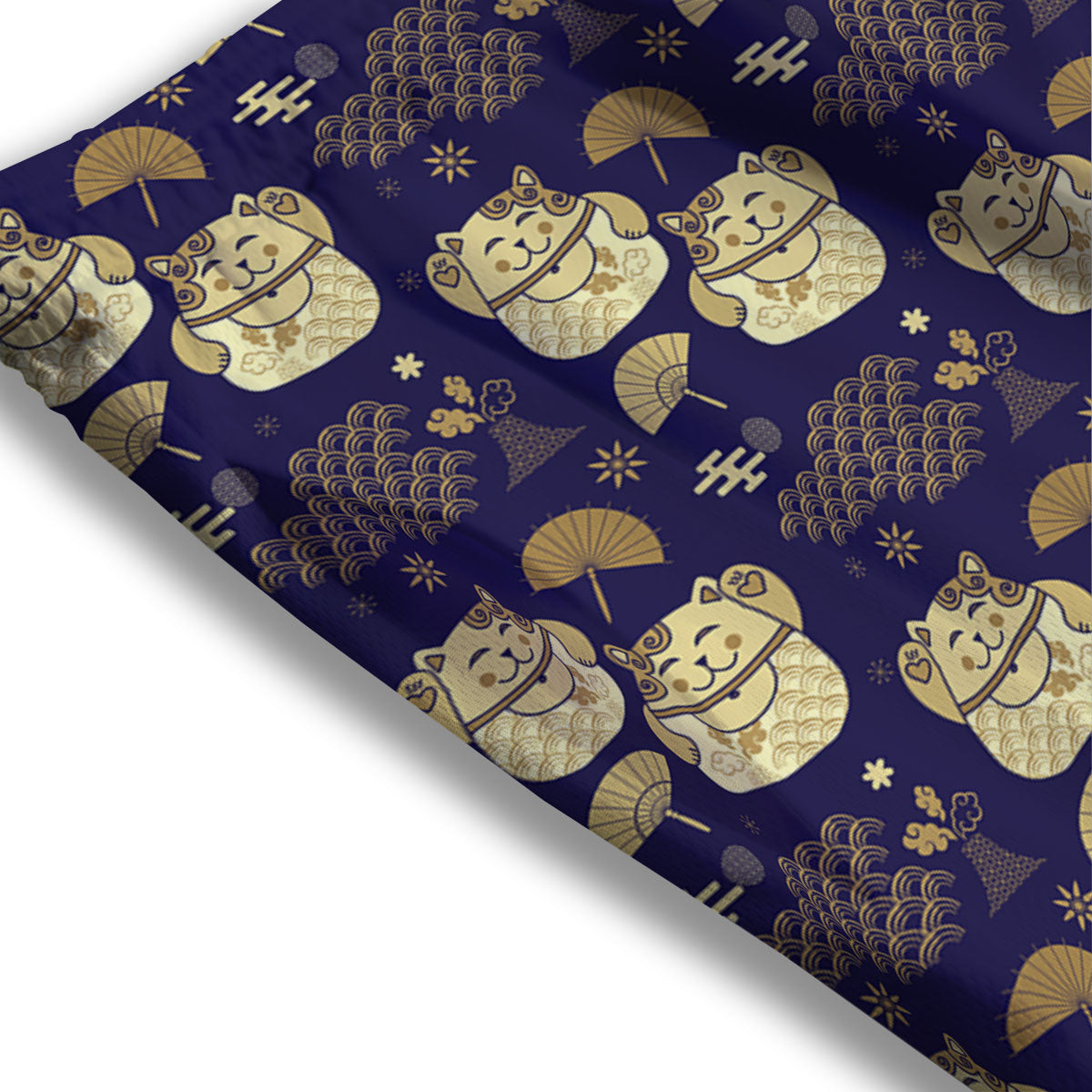 Maneki Neko Cat Japanese Print Pattern Mesh Shorts