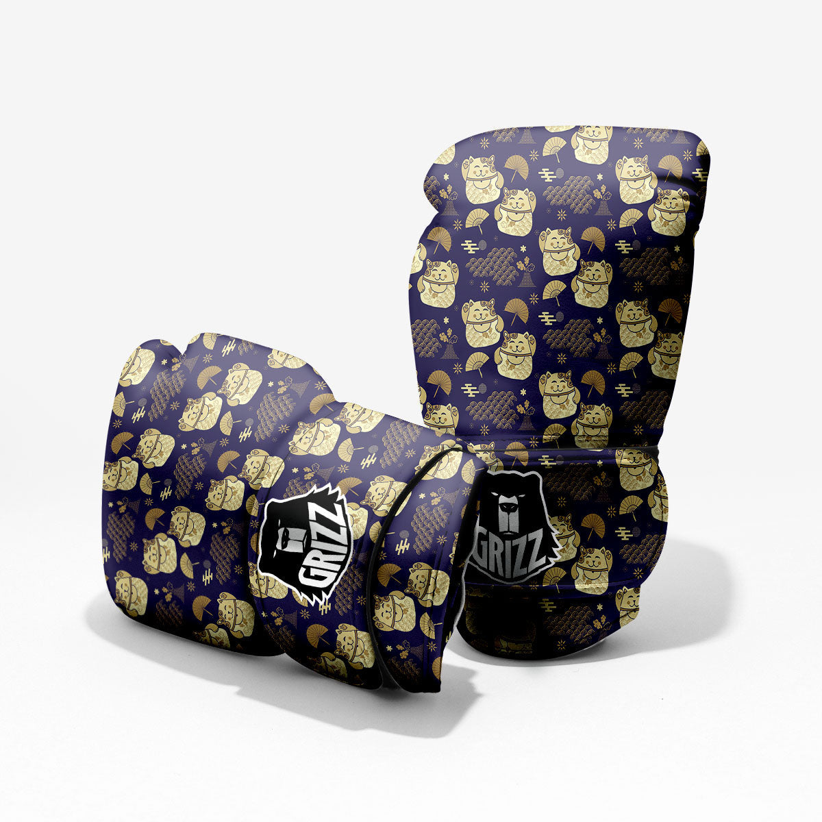 Maneki Neko Cat Japanese Print Pattern Pro Boxing Glove