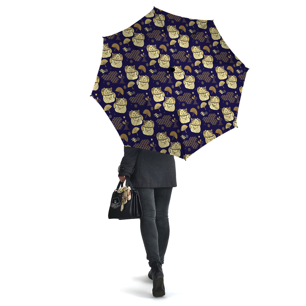 Maneki Neko Cat Japanese Print Pattern Umbrella-grizzshop