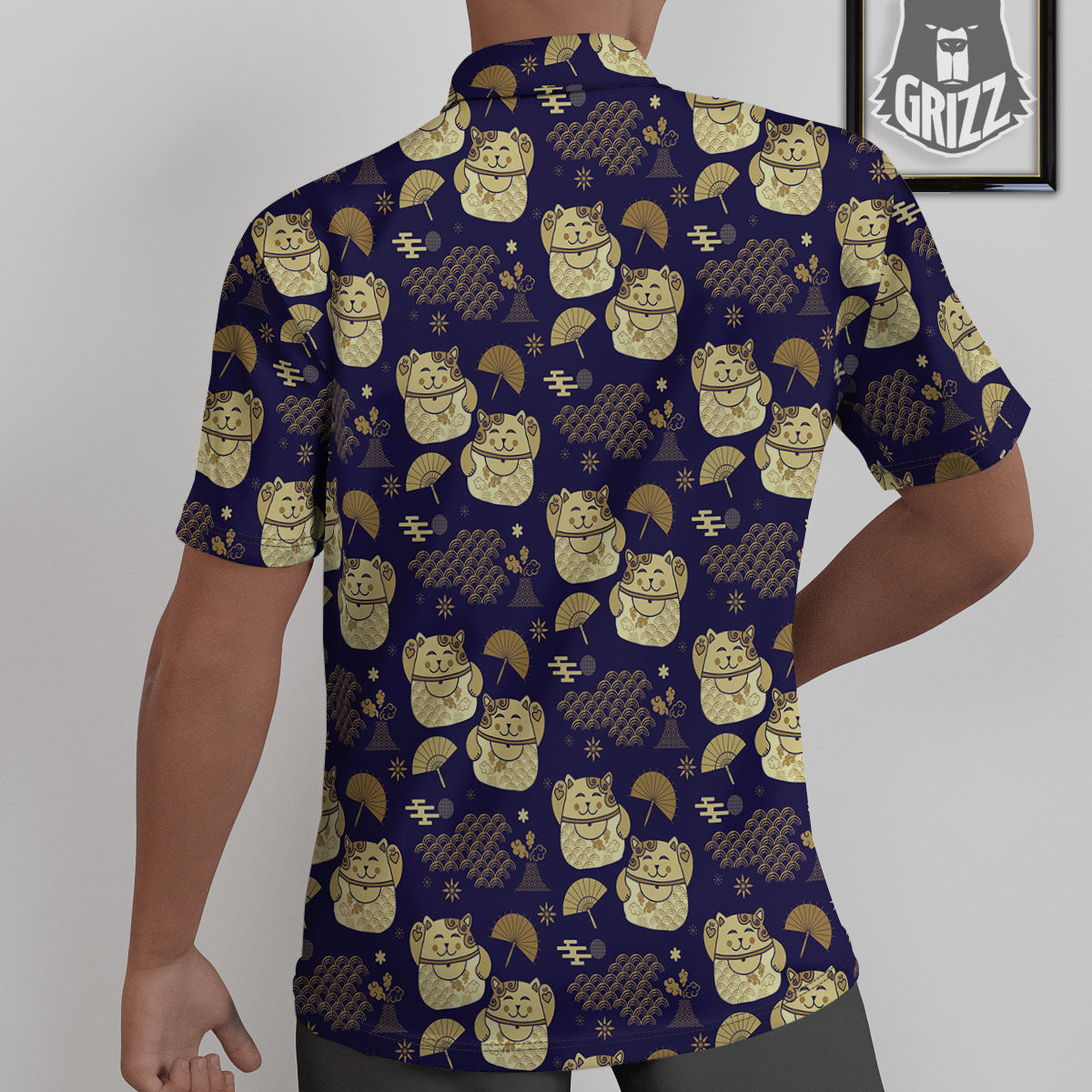 Maneki Neko Cat Japanese Print Pattern Untucked Shirts-grizzshop