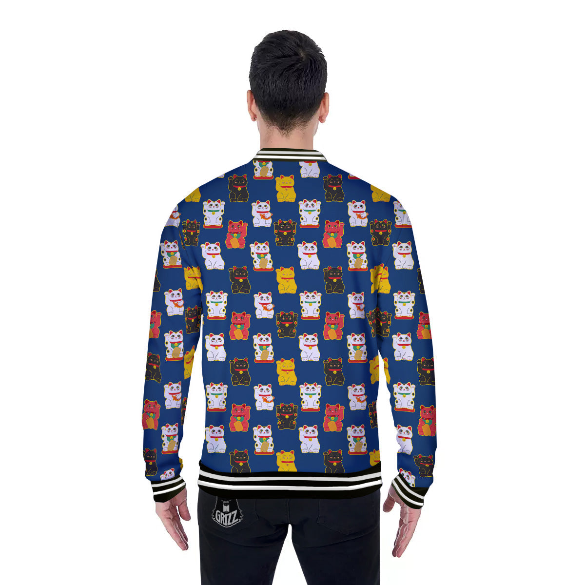 Maneki Neko Colorful Print Pattern Baseball Jacket-grizzshop