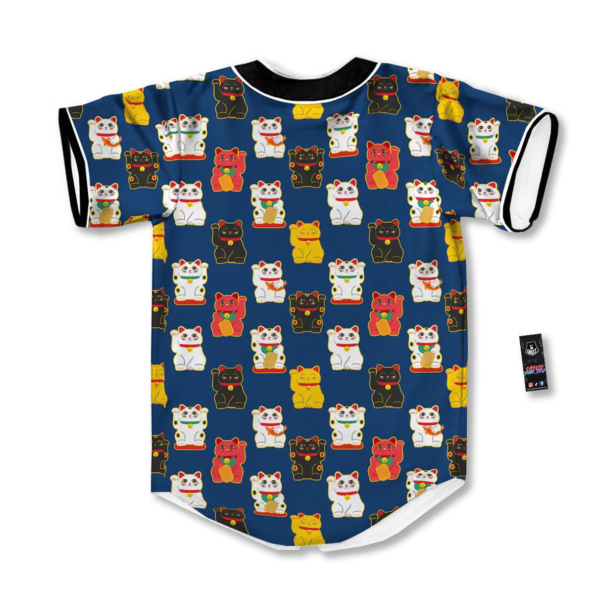 Maneki Neko Colorful Print Pattern Baseball Jersey-grizzshop