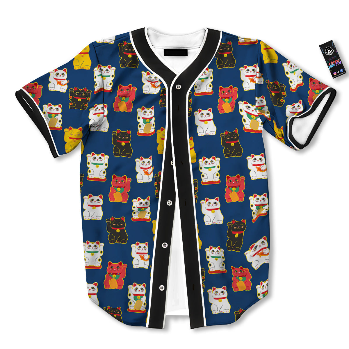 Maneki Neko Colorful Print Pattern Baseball Jersey-grizzshop