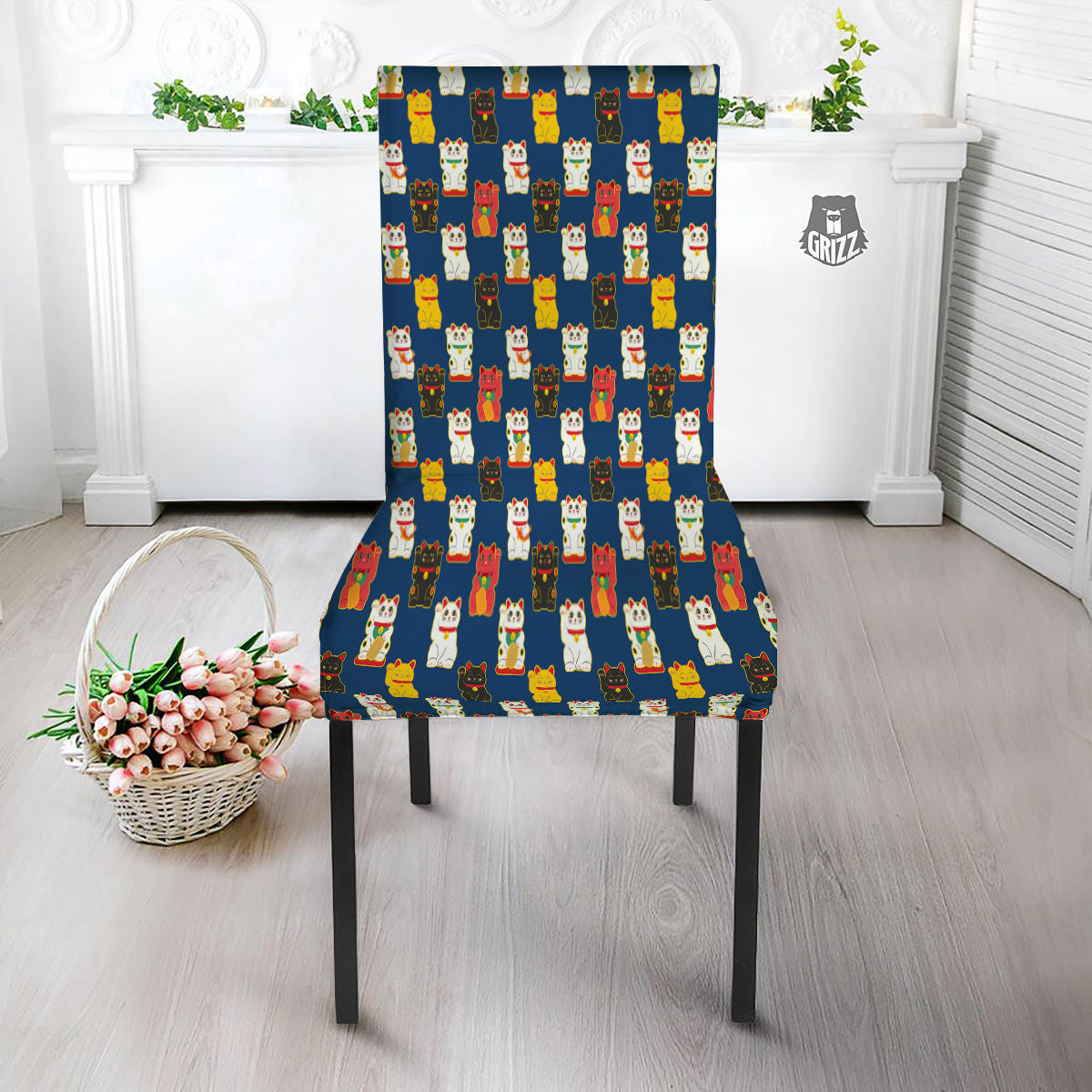 Maneki Neko Colorful Print Pattern Dining Chair Slipcover-grizzshop