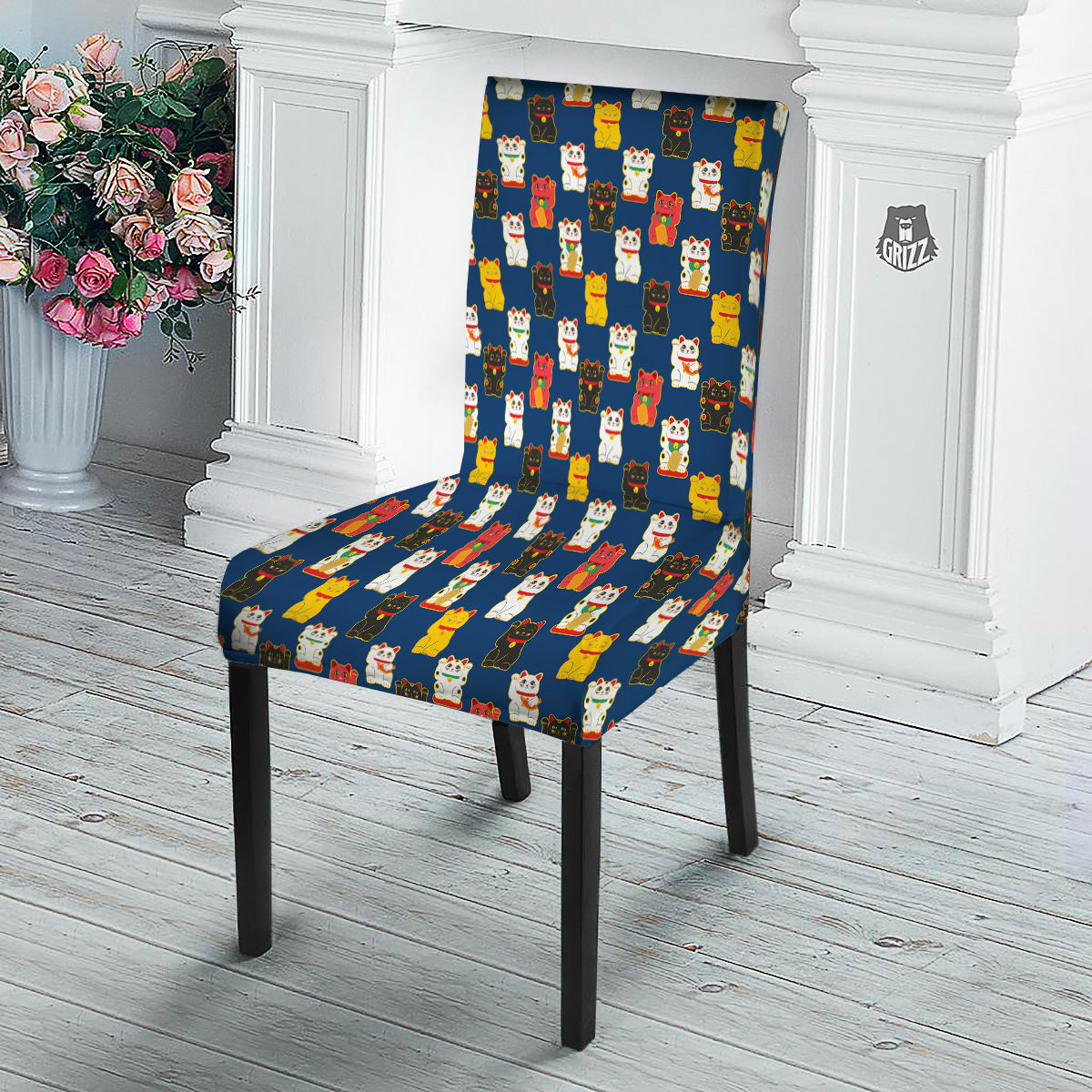 Maneki Neko Colorful Print Pattern Dining Chair Slipcover-grizzshop