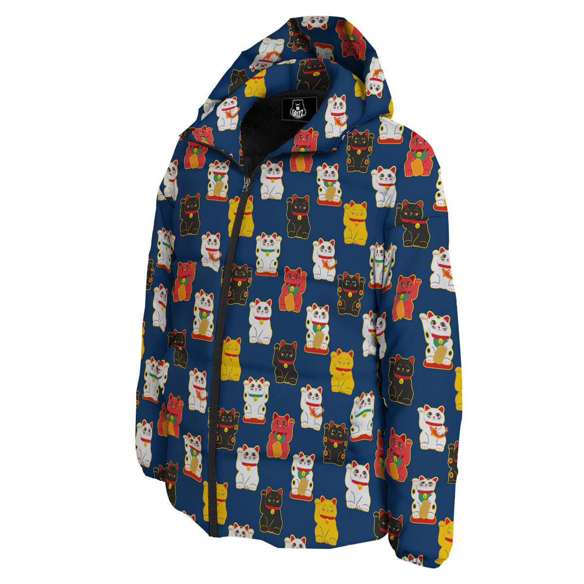 Maneki Neko Colorful Print Pattern Down Jacket-grizzshop