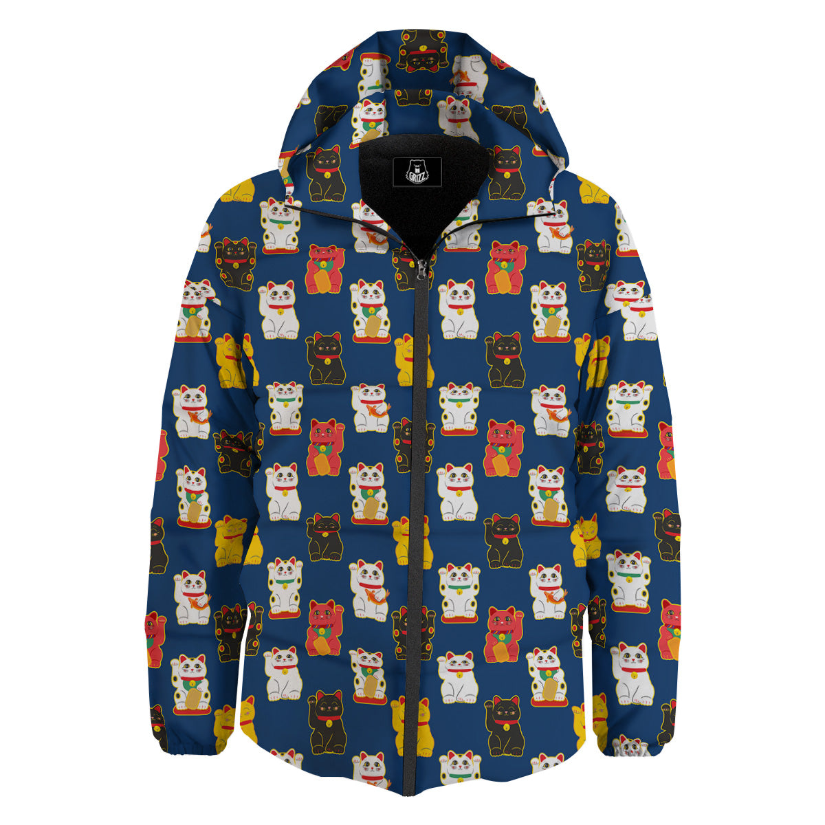 Maneki Neko Colorful Print Pattern Down Jacket-grizzshop