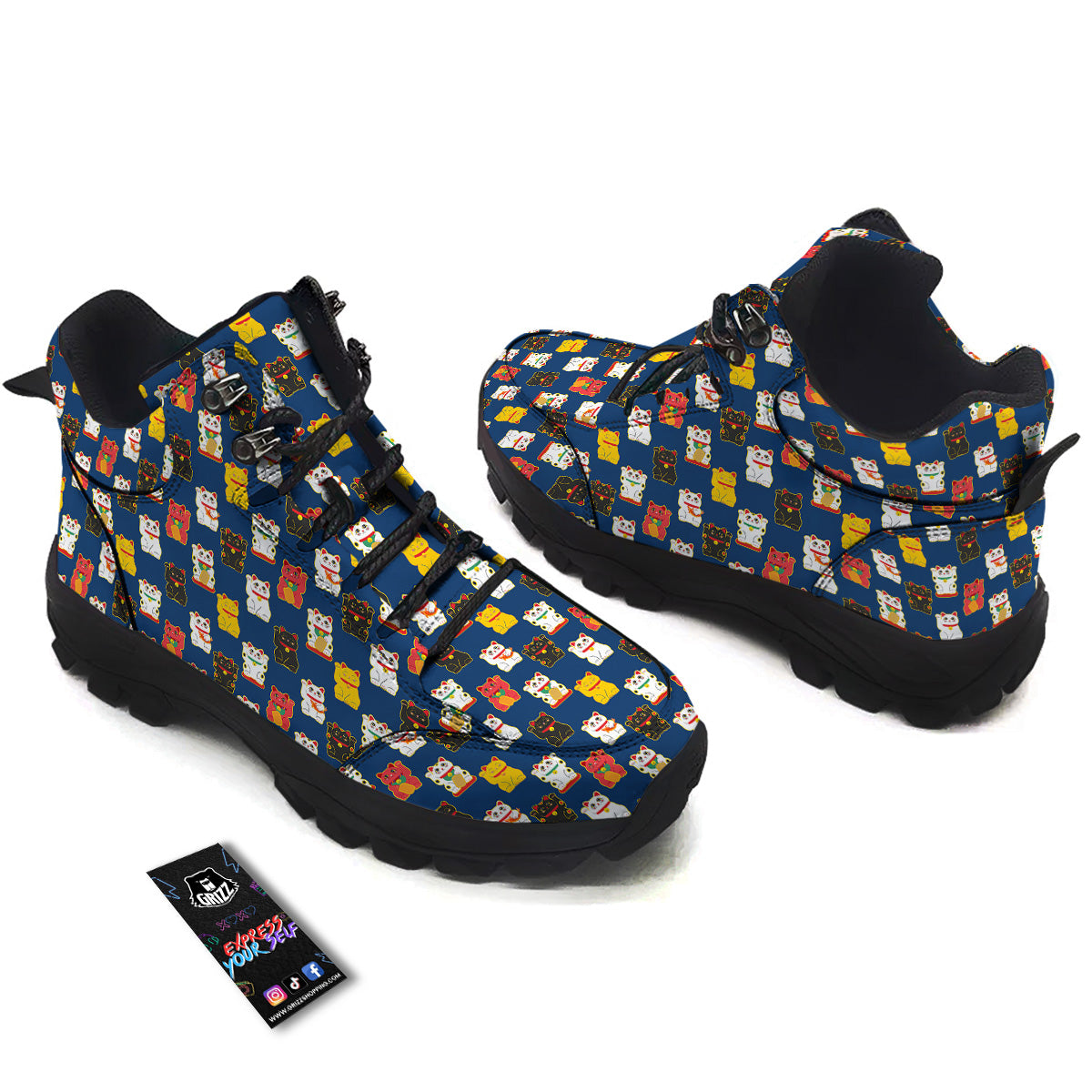 Maneki Neko Colorful Print Pattern Hiking Shoes-grizzshop