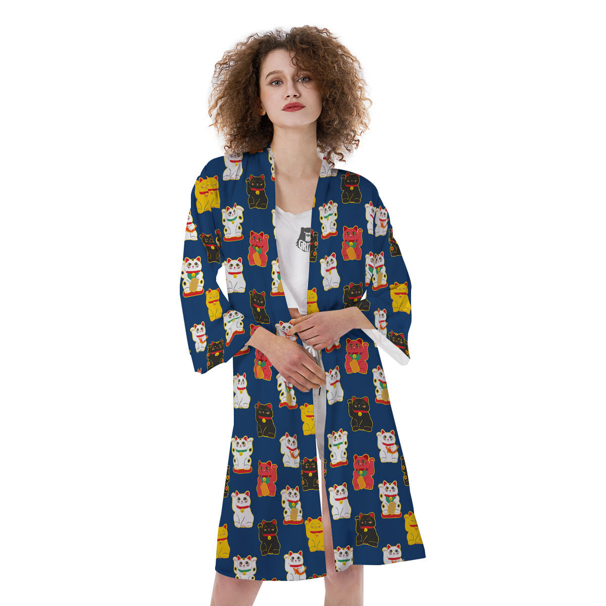 Maneki Neko Colorful Print Pattern Kimono-grizzshop