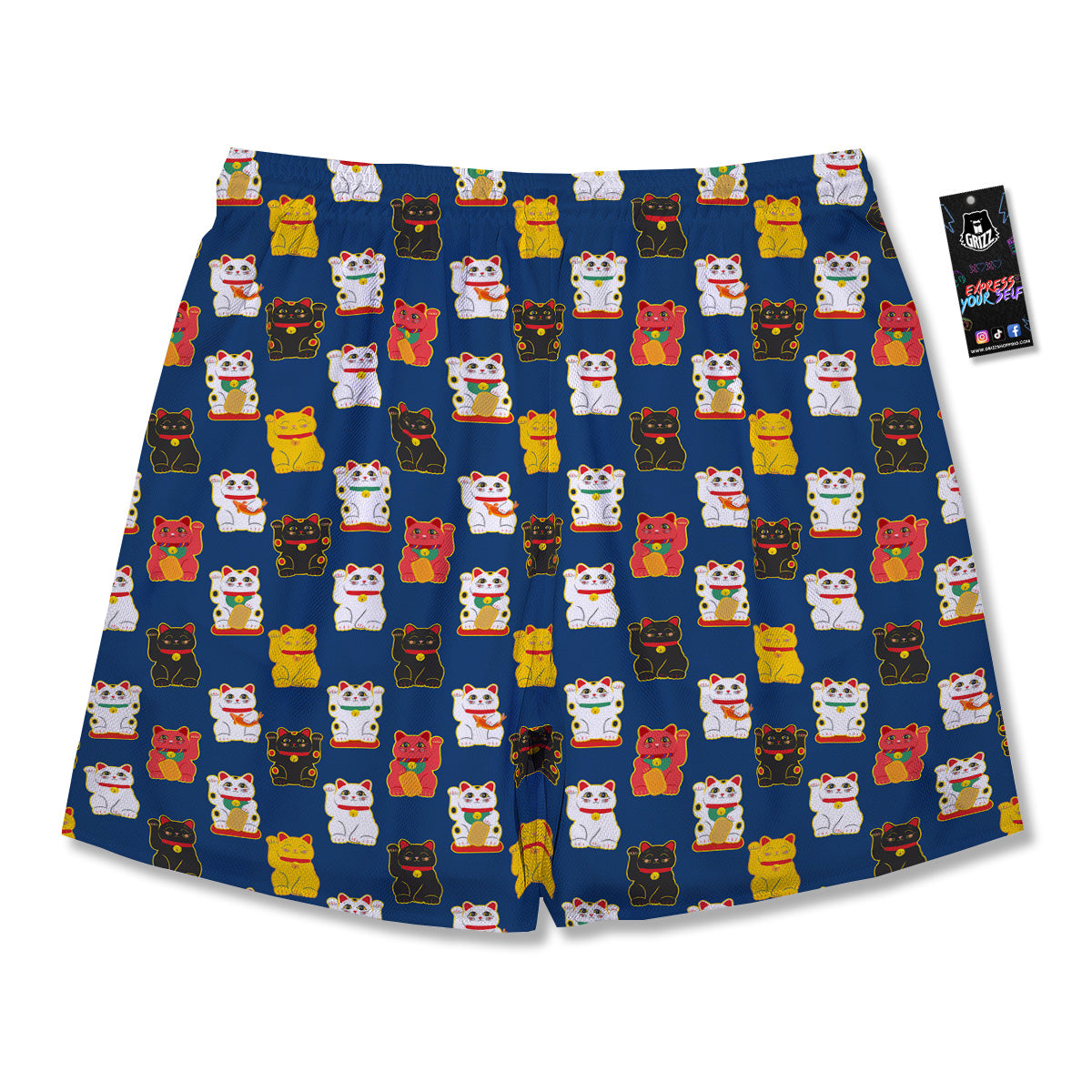 Maneki Neko Colorful Print Pattern Men's Running Shorts-grizzshop