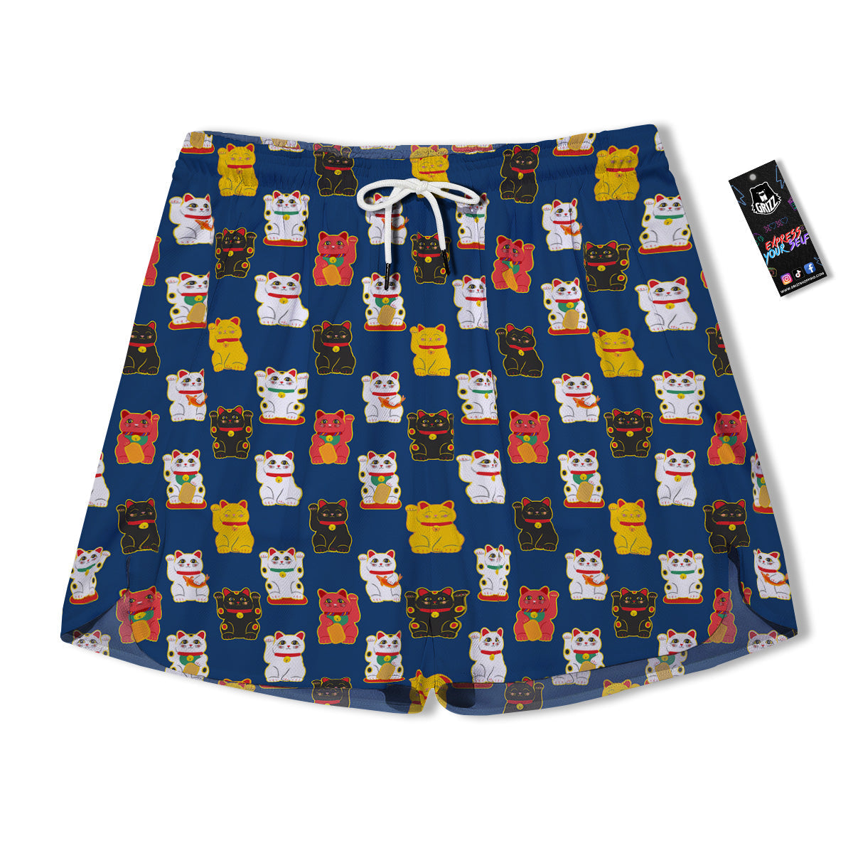 Maneki Neko Colorful Print Pattern Men's Running Shorts-grizzshop