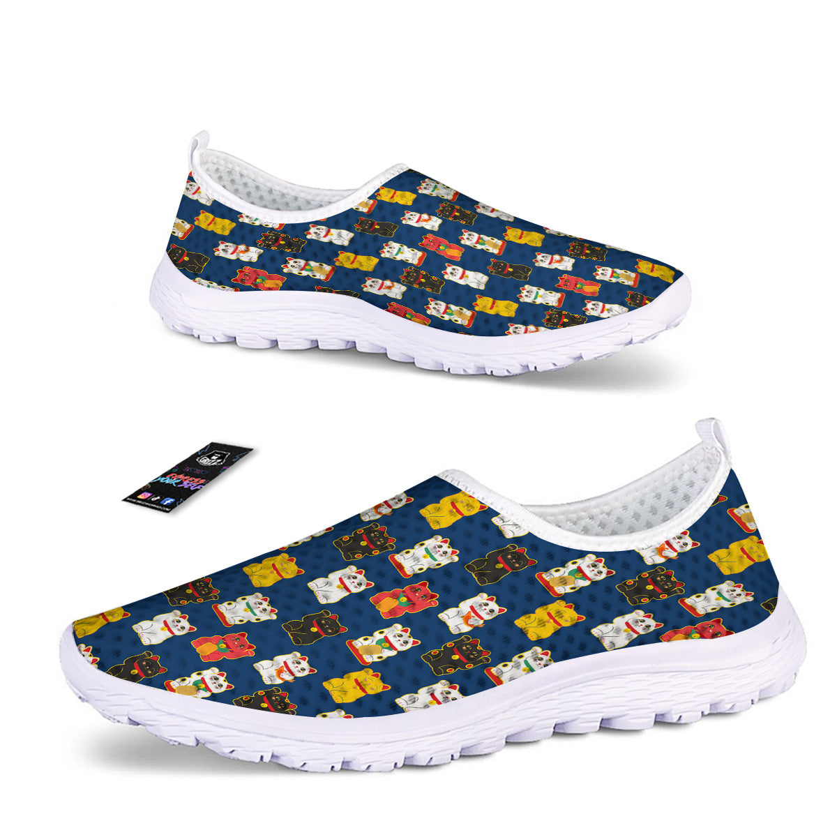 Maneki Neko Colorful Print Pattern Nurse Shoes-grizzshop