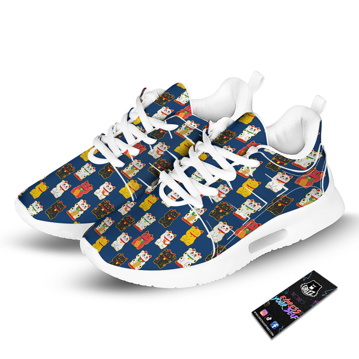 Maneki Neko Colorful Print Pattern Tennis Shoes-grizzshop