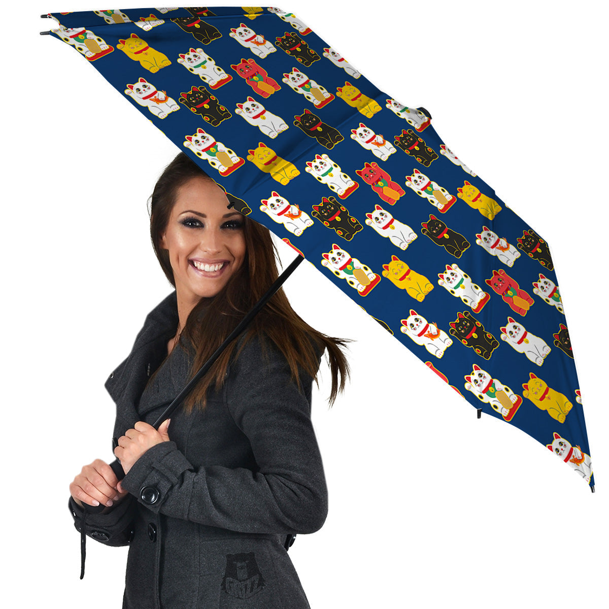 Maneki Neko Colorful Print Pattern Umbrella-grizzshop