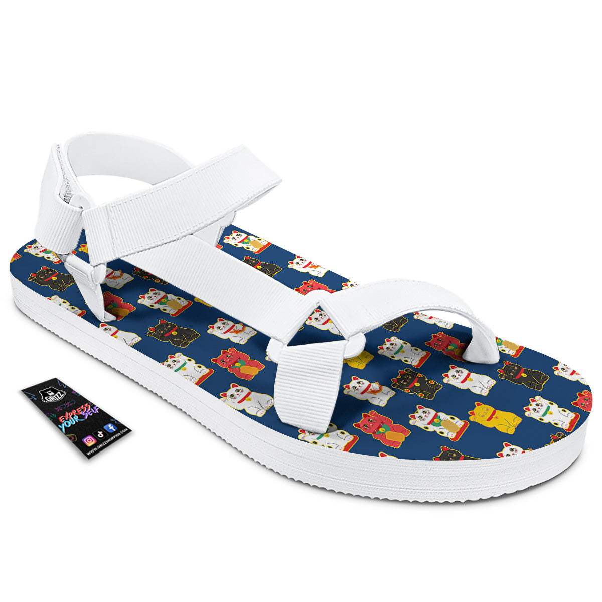 Maneki Neko Colorful Print Pattern White Open Toe Sandals-grizzshop