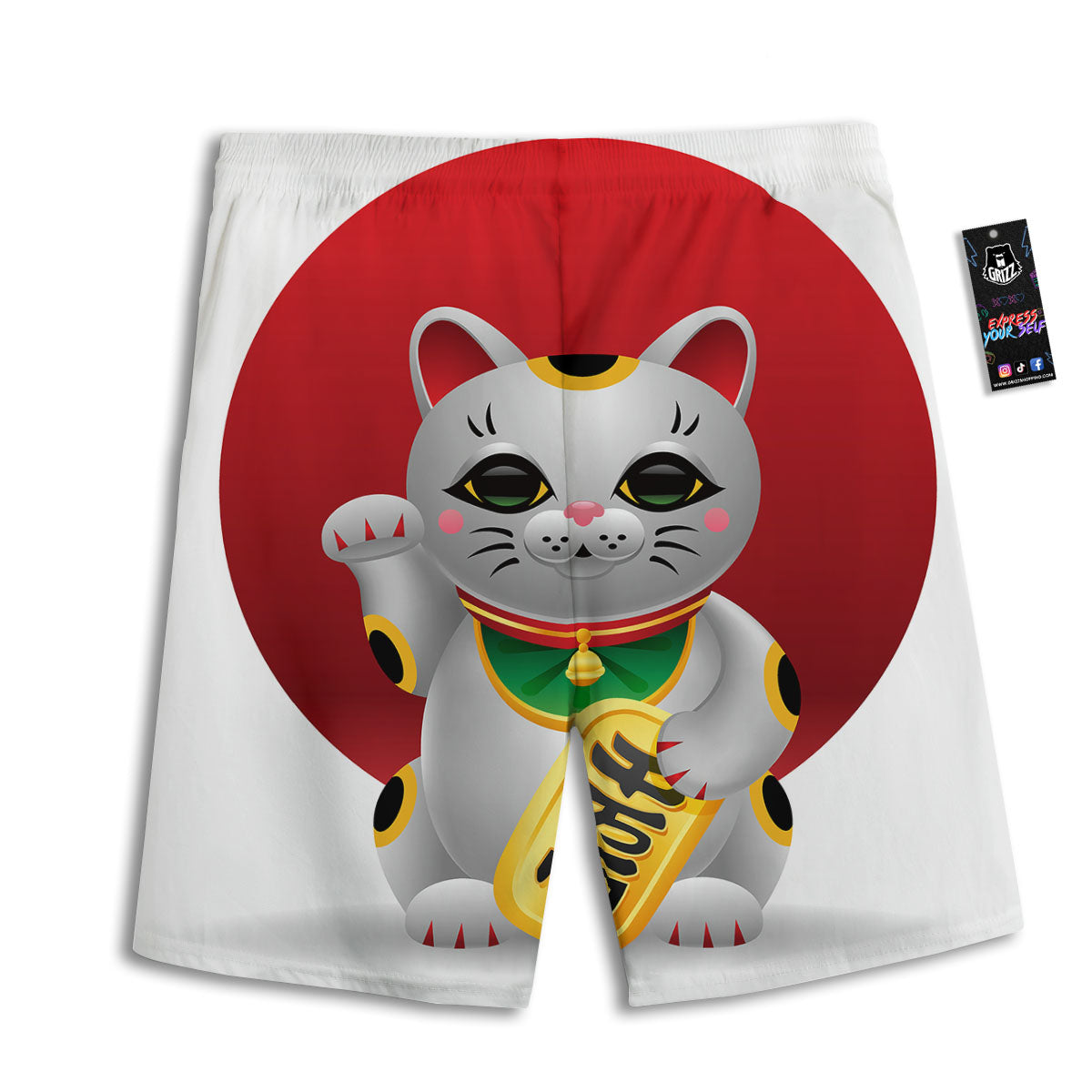 Maneki Neko Japanese Lucky Cat Print Men's Athletic Shorts