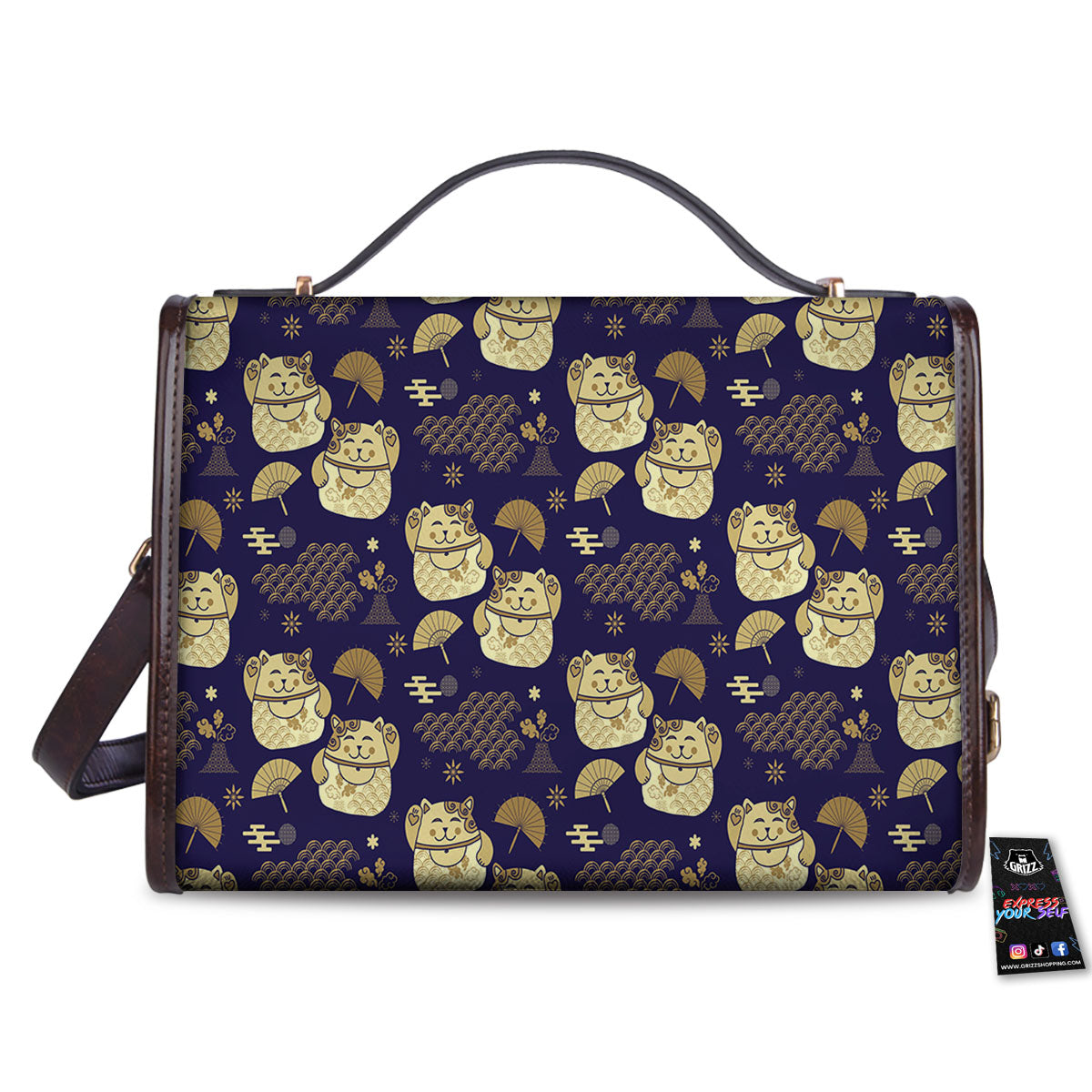 Maneki Neko Cat Japanese Print Pattern Women's Satchel Bag