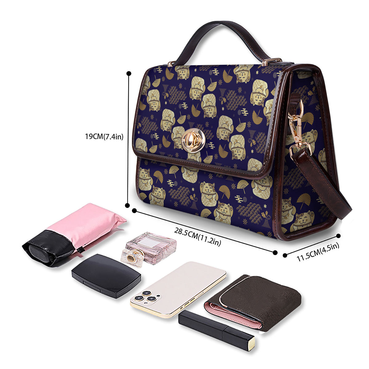 Maneki Neko Cat Japanese Print Pattern Women's Satchel Bag
