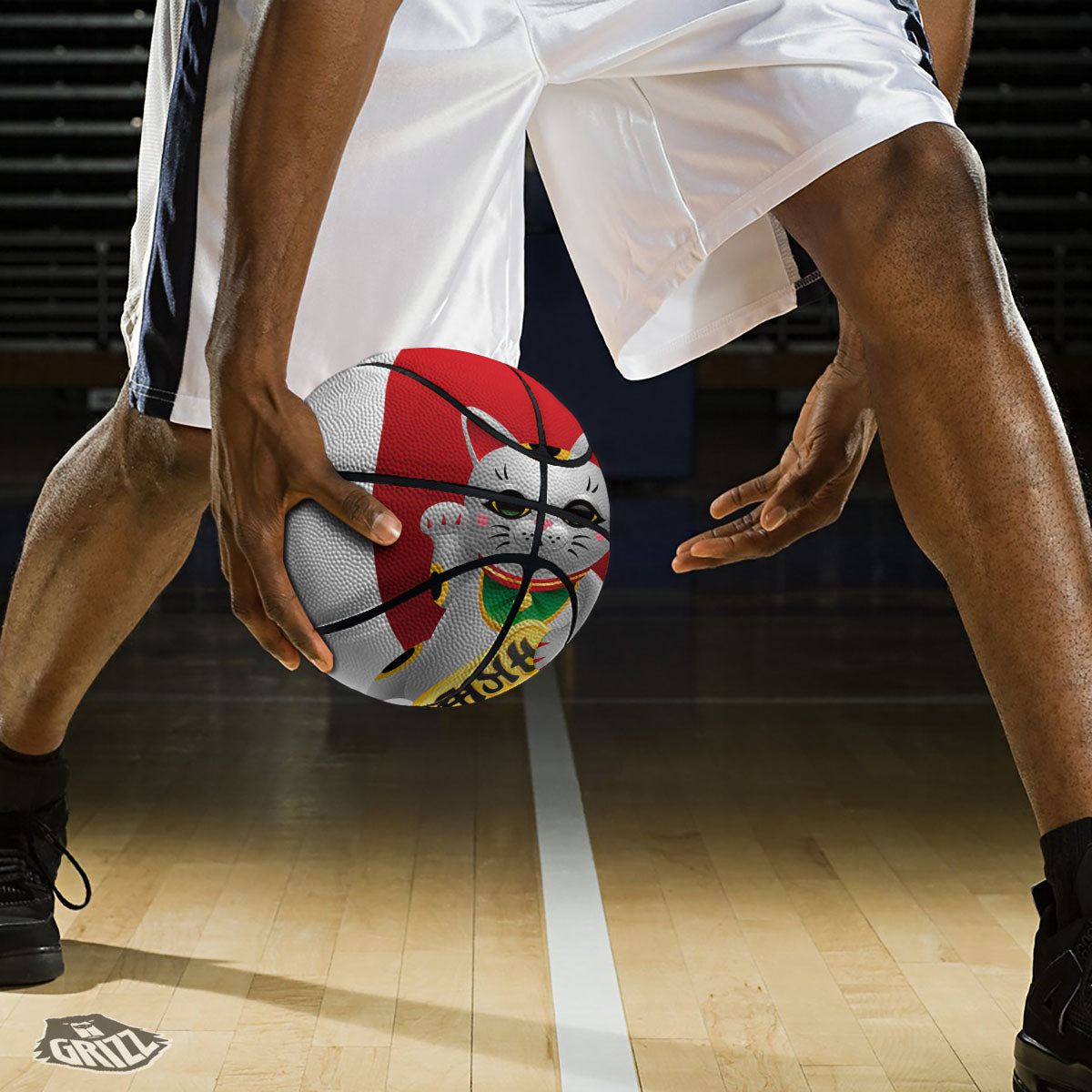 Maneki Neko Japanese Lucky Cat Print Basketball
