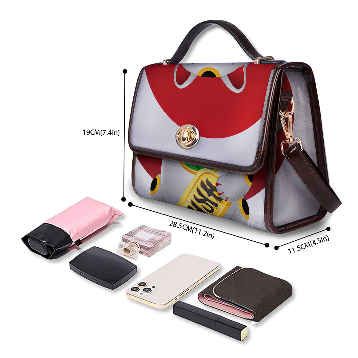 Maneki Neko Japanese Lucky Cat Print Women's Satchel Bag