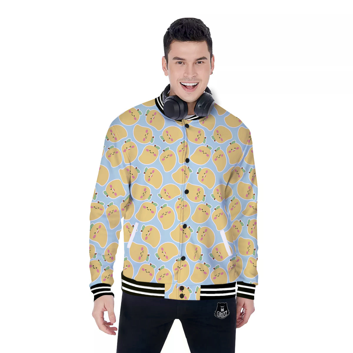 Mango Cute Print Pattern Baseball Jacket-grizzshop
