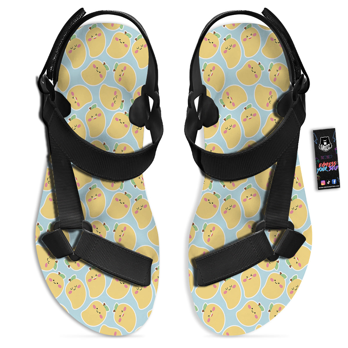 Mango Cute Print Pattern Black Open Toe Sandals-grizzshop