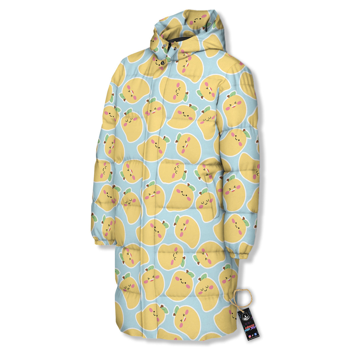 Mango Cute Print Pattern Long Down Jacket-grizzshop