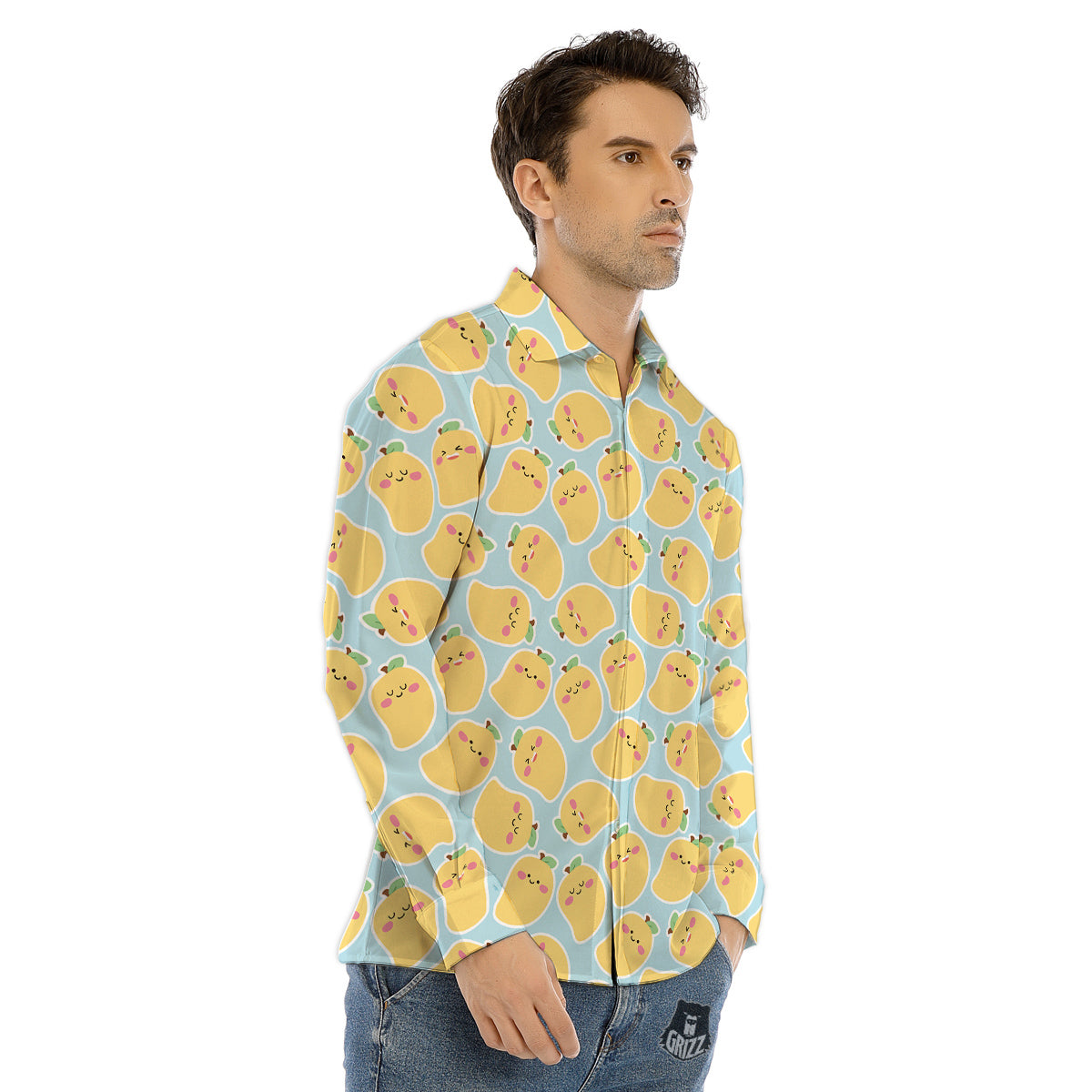 Mango Cute Print Pattern Men's Dress Shirts-grizzshop