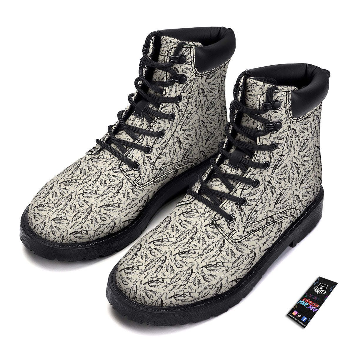 Mantis Beige And Blue Print Pattern Boots-grizzshop