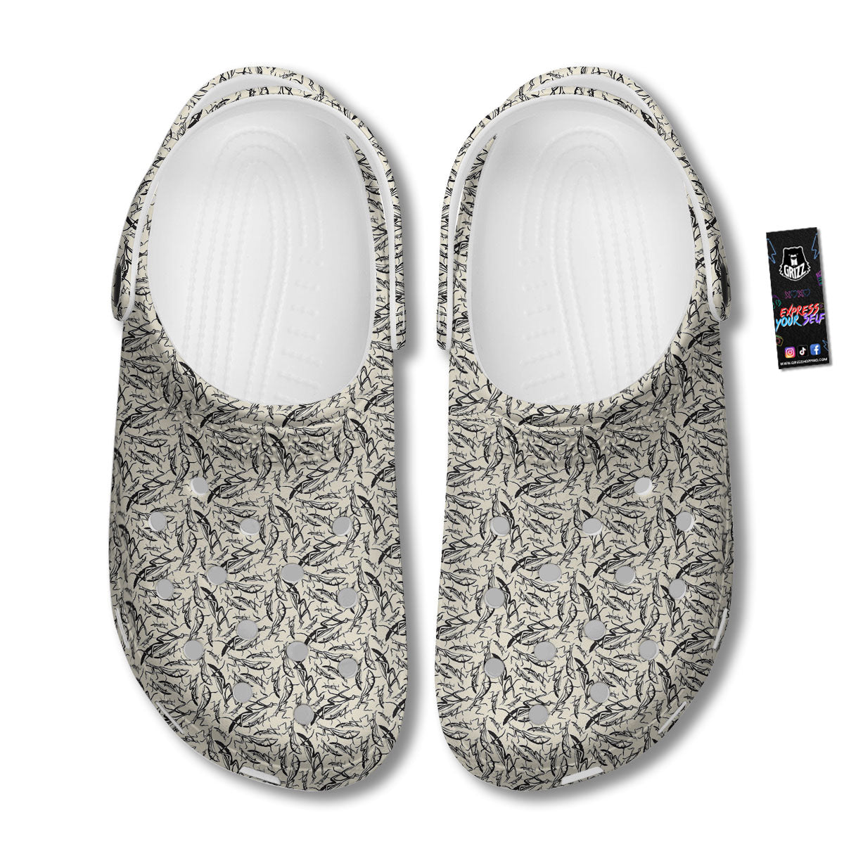 Mantis Beige And Blue Print Pattern Clog-grizzshop