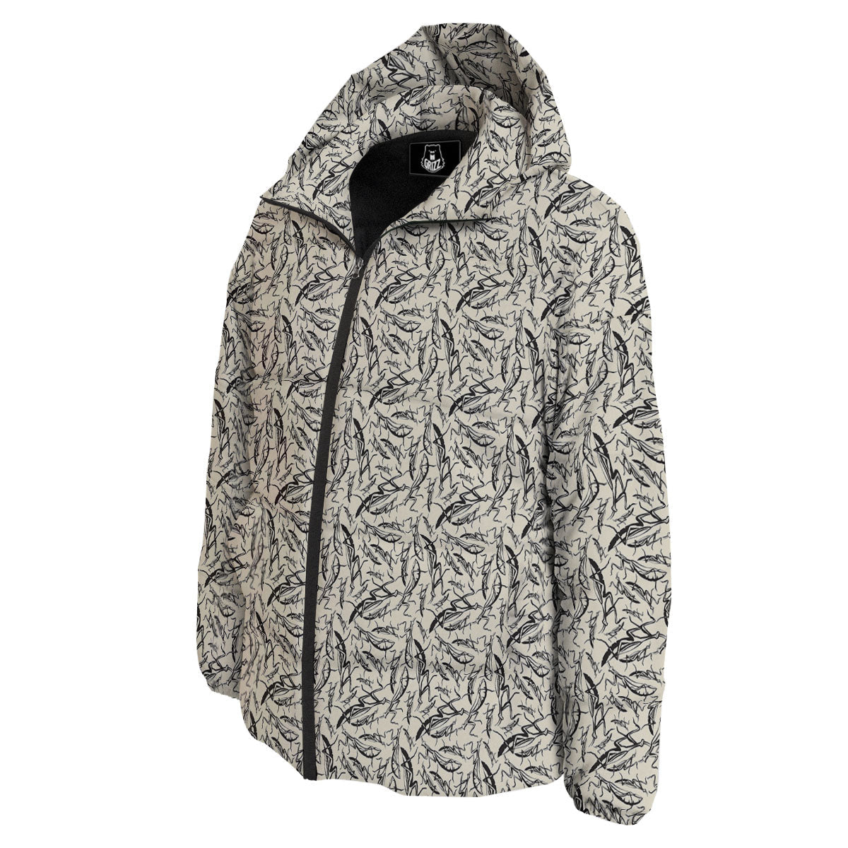 Mantis Beige And Blue Print Pattern Down Jacket-grizzshop