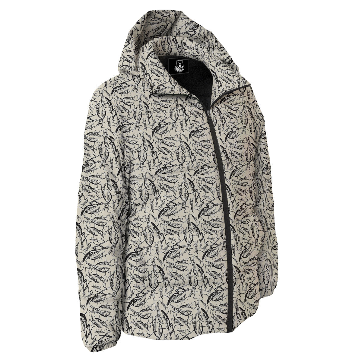 Mantis Beige And Blue Print Pattern Down Jacket-grizzshop