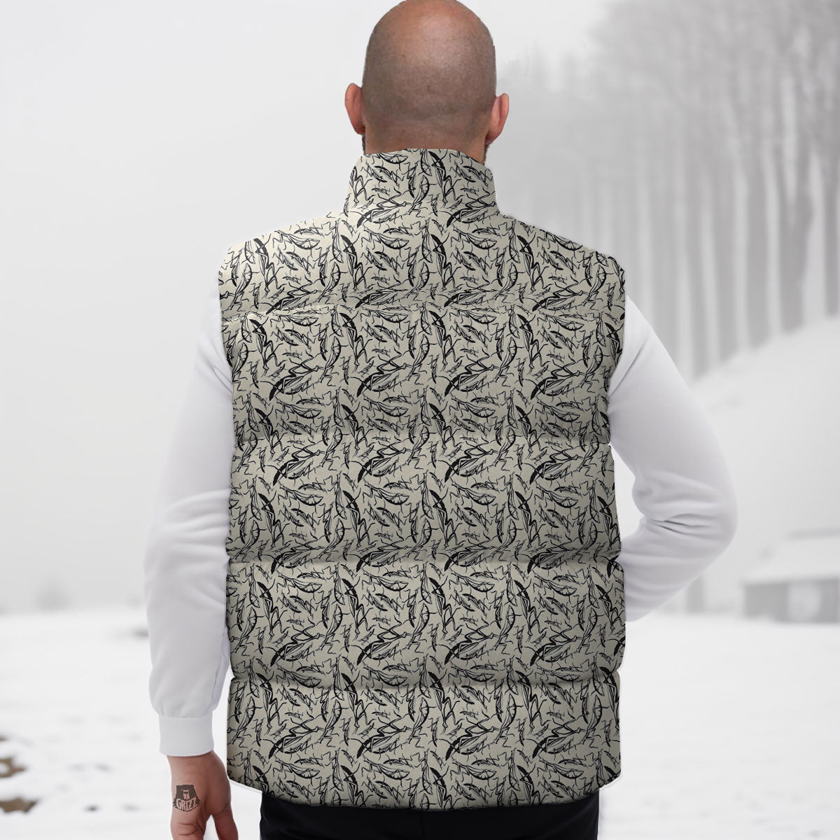 Mantis Beige And Blue Print Pattern Down Vest-grizzshop