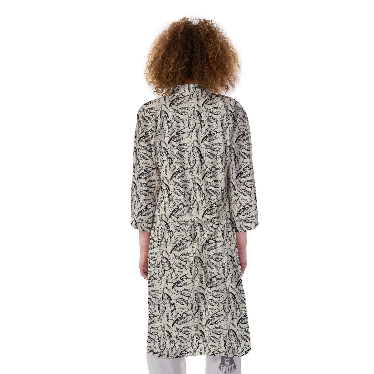 Mantis Beige And Blue Print Pattern Kimono-grizzshop