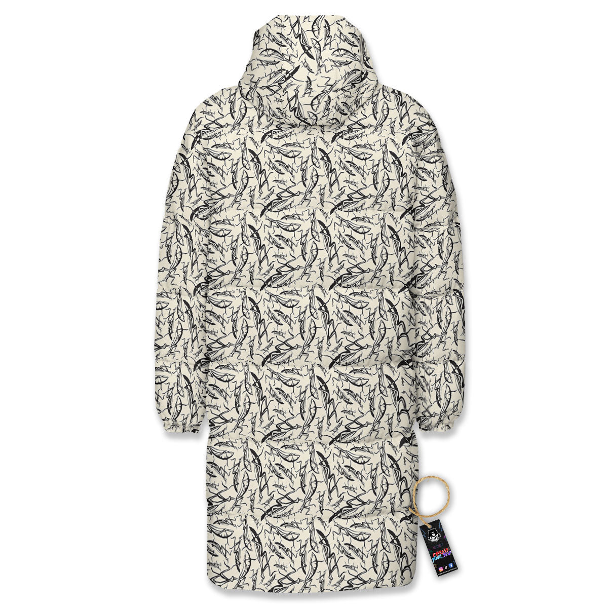 Mantis Beige And Blue Print Pattern Long Down Jacket-grizzshop
