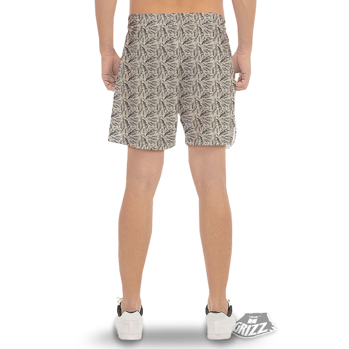 Mantis Beige And Blue Print Pattern Men's Gym Shorts-grizzshop