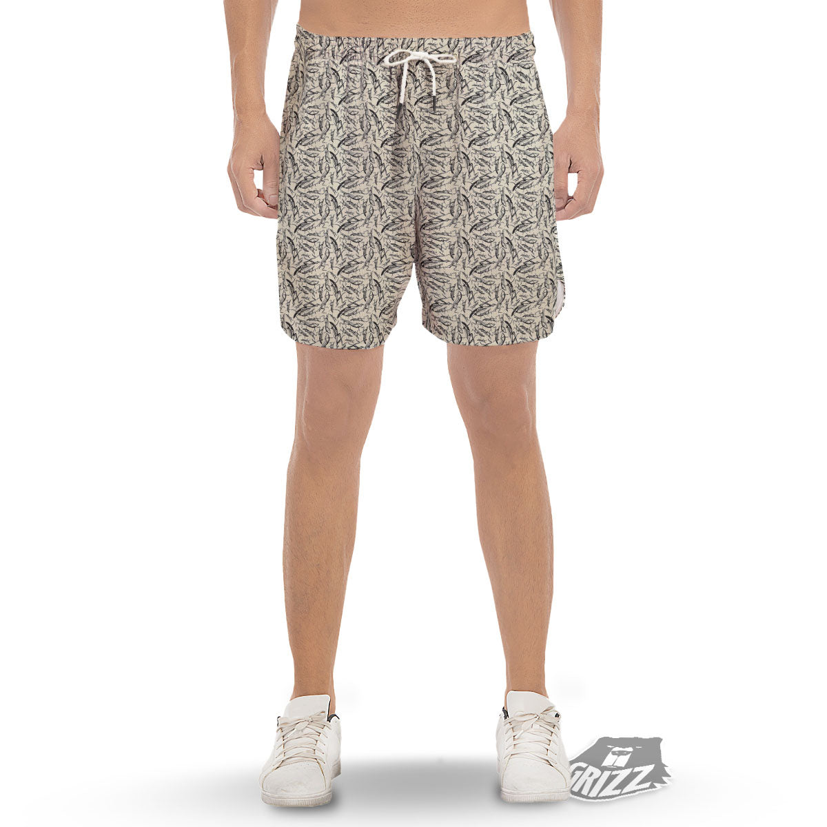 Mantis Beige And Blue Print Pattern Men's Gym Shorts-grizzshop