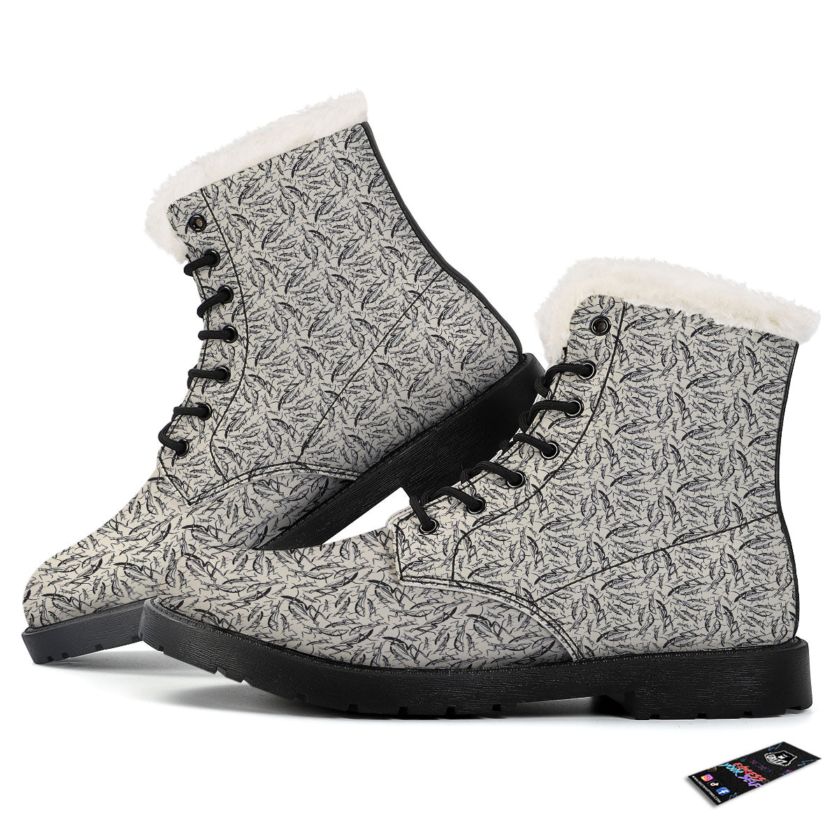 Mantis Beige And Blue Print Pattern Winter Boots-grizzshop