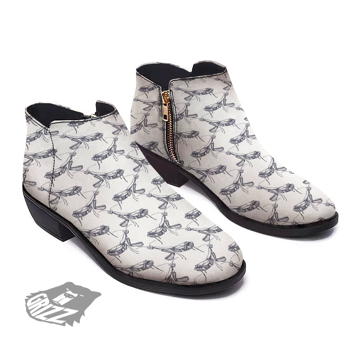 Mantis Hand Drawn Print Pattern Ankle Boots-grizzshop
