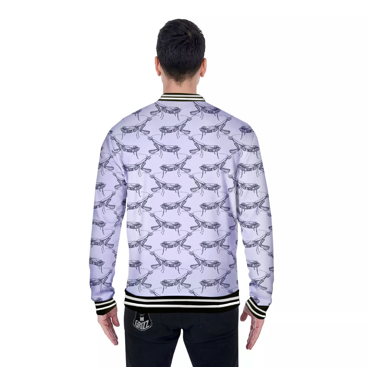 Mantis Hand Drawn Print Pattern Baseball Jacket-grizzshop