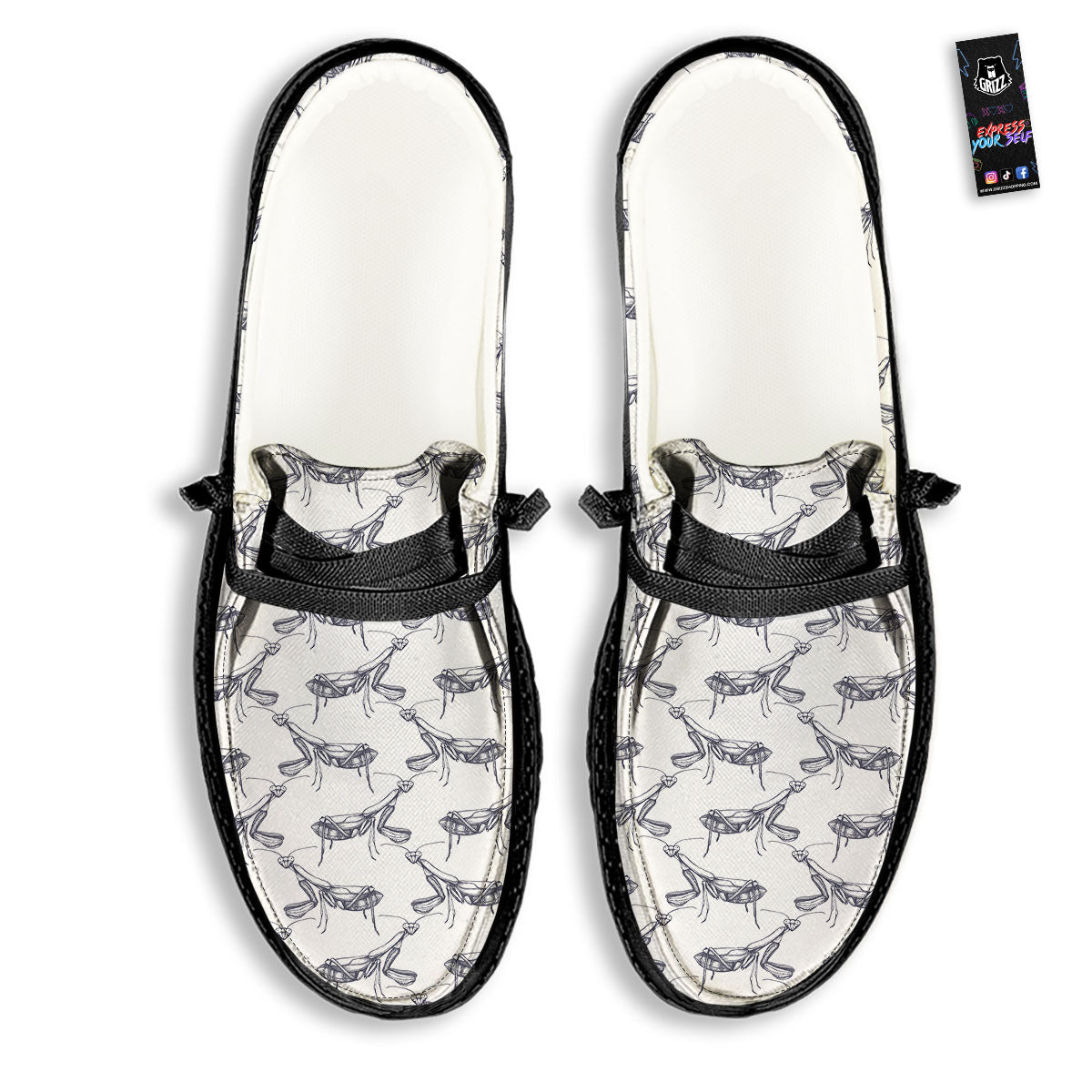 Mantis Hand Drawn Print Pattern Black Loafers-grizzshop