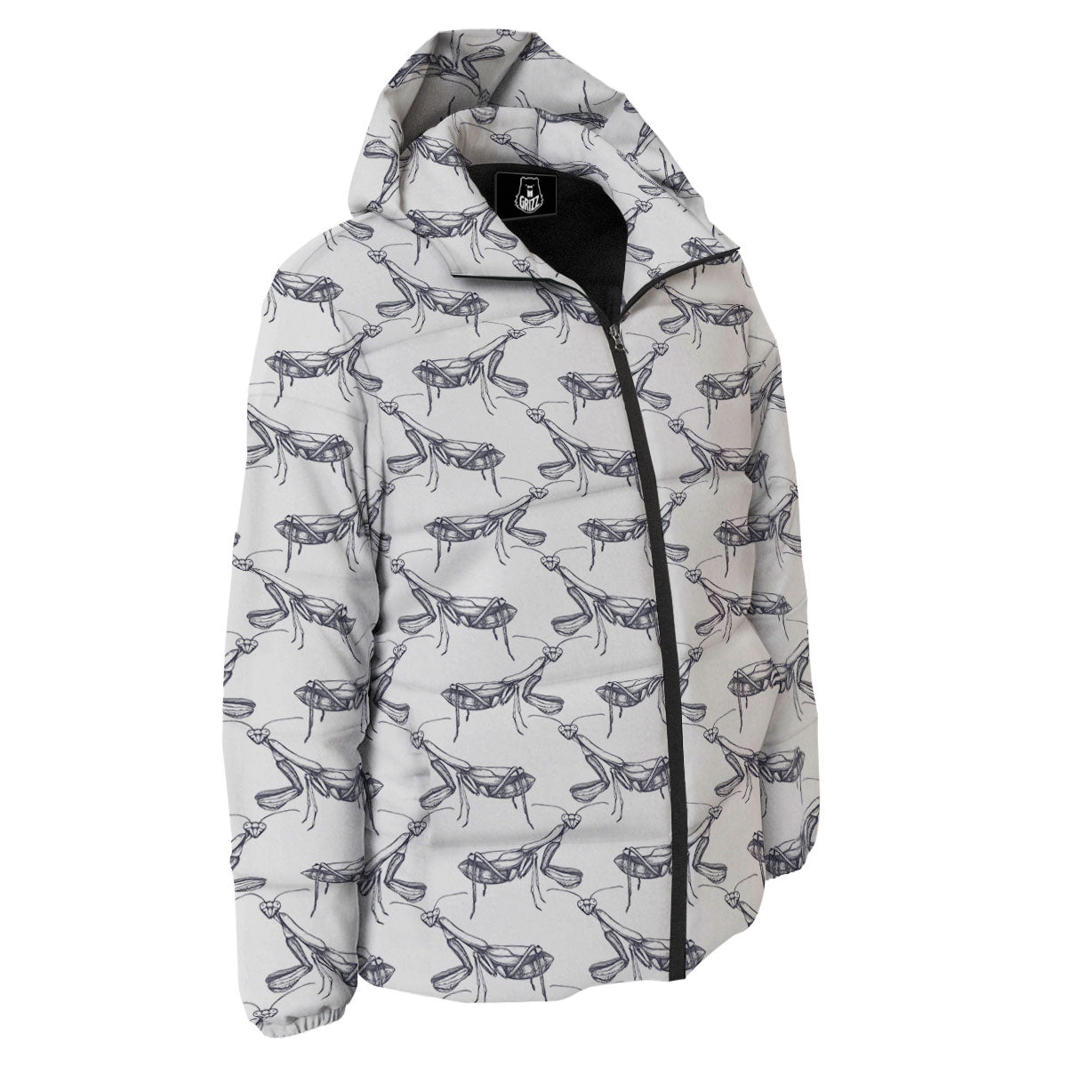 Mantis Hand Drawn Print Pattern Down Jacket-grizzshop