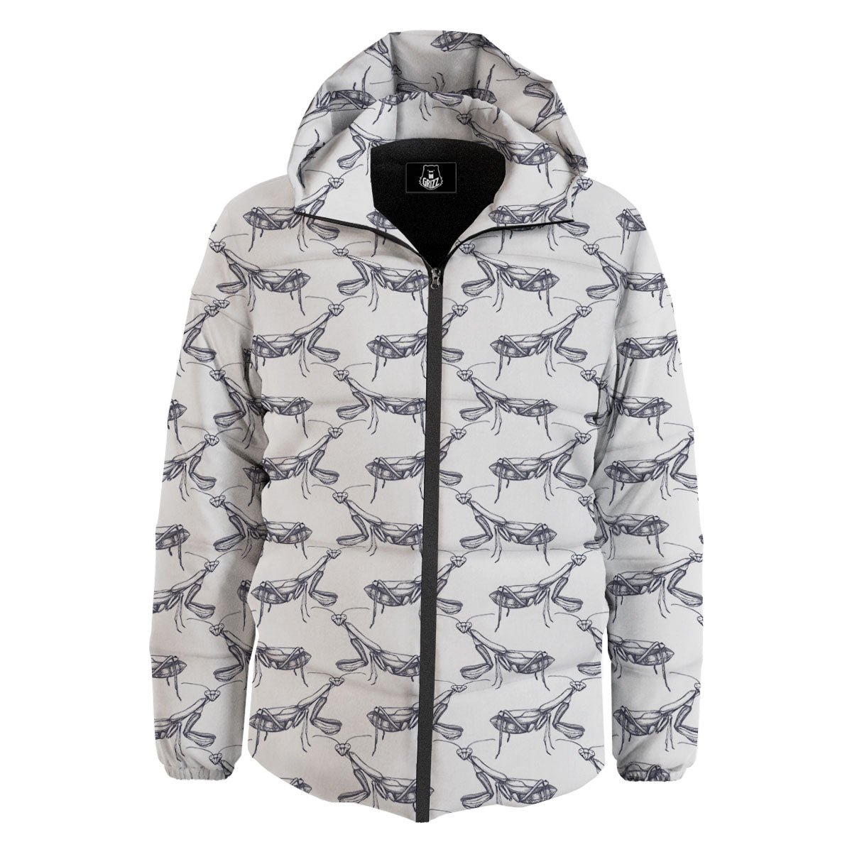 Mantis Hand Drawn Print Pattern Down Jacket-grizzshop