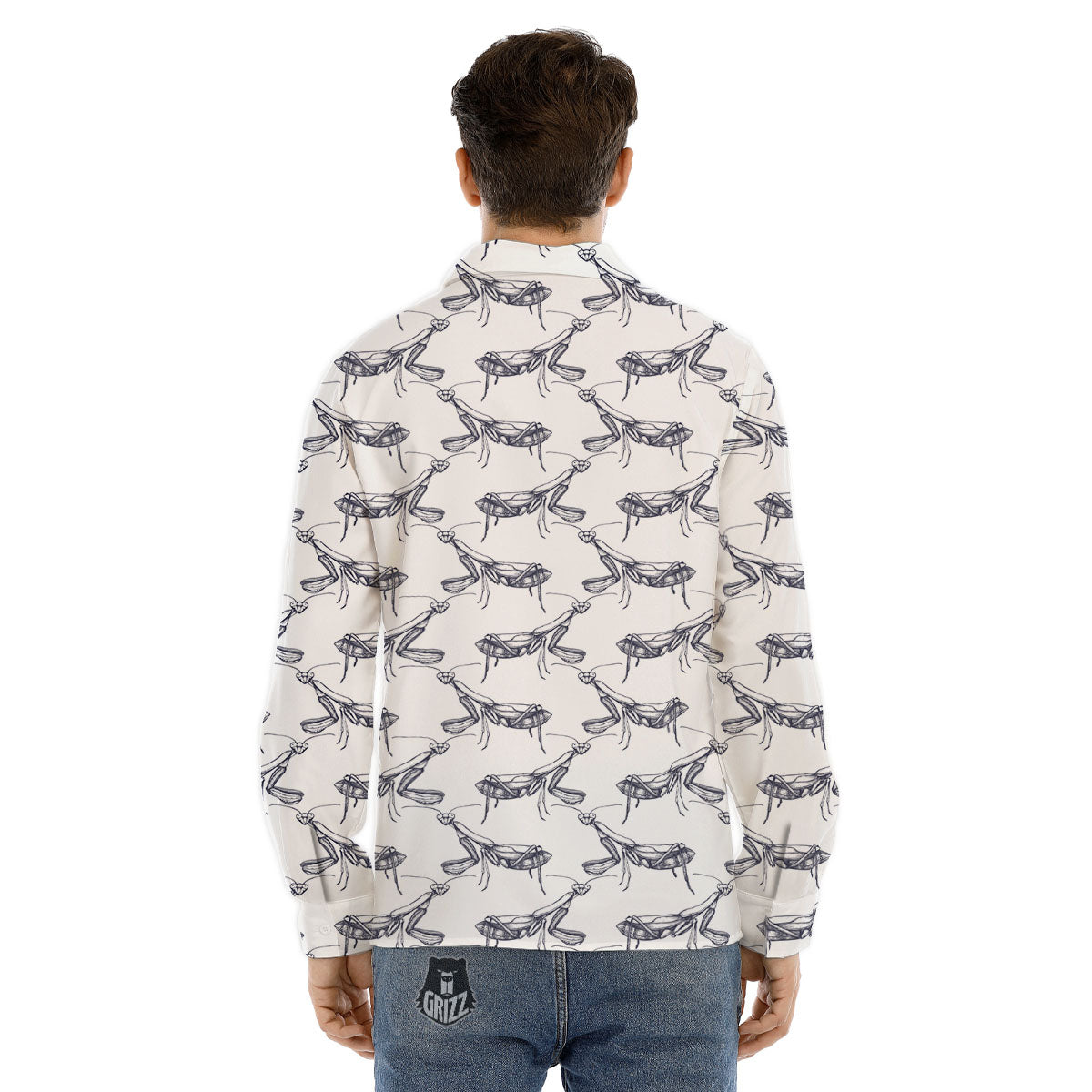 Mantis Hand Drawn Print Pattern Men's Dress Shirts-grizzshop