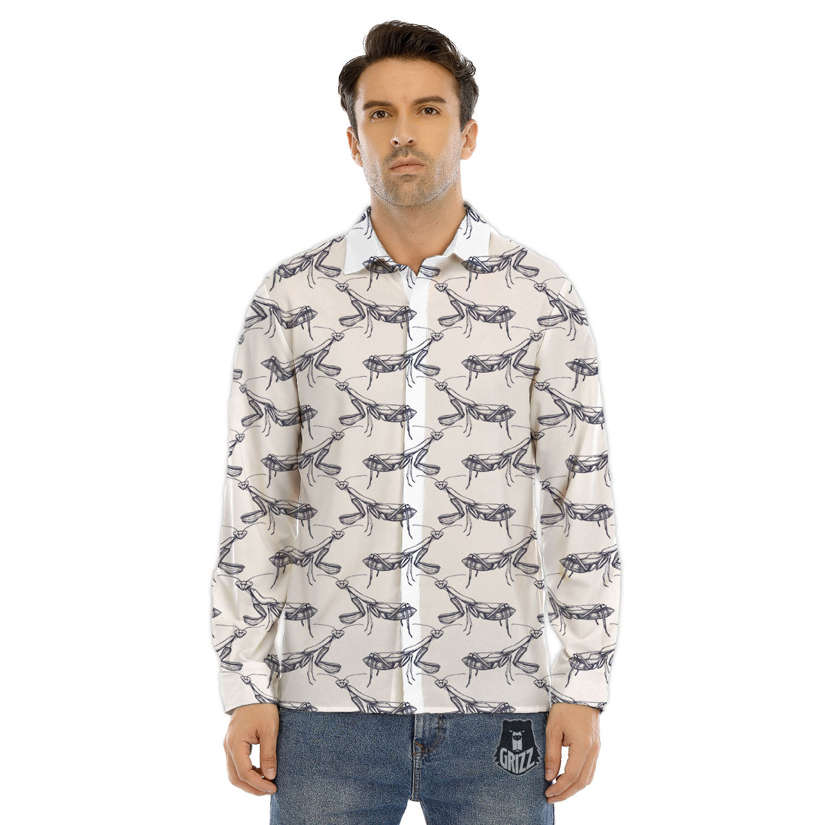 Mantis Hand Drawn Print Pattern Men's Dress Shirts-grizzshop